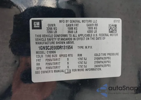 2013 Chevrolet Suburban 1500 Lt z USA, uszkodzony, nr VIN 1GNSCJE00DR131954